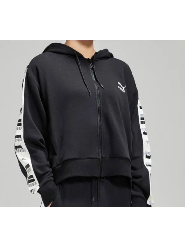 Куртка knit hooded zipper jacket black Puma — изображение 3 из 4, черный