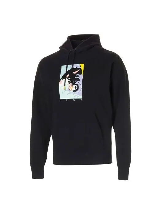 Толстовка fierce cat graphic hoodie 'black' Puma — изображение 1 из 3, черный/белый