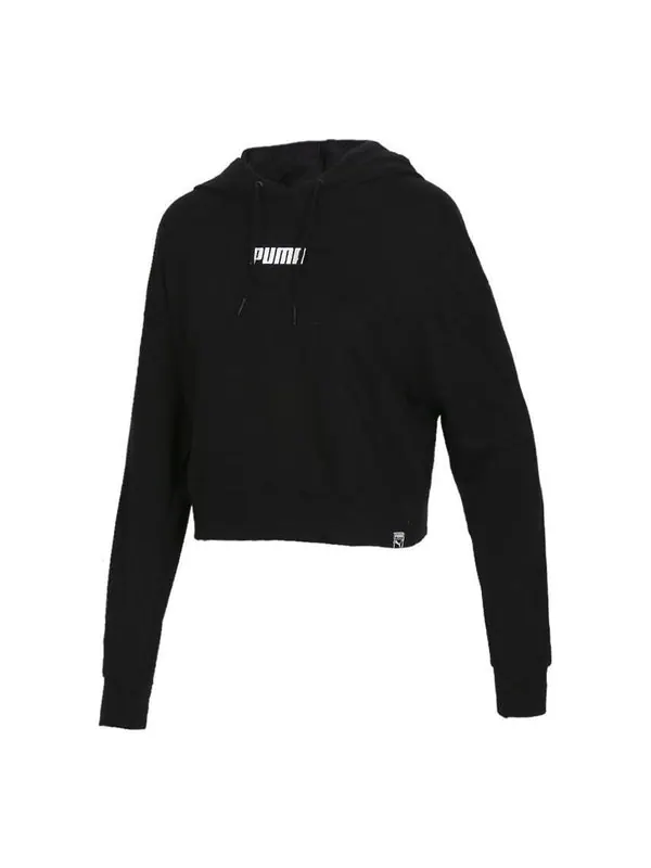 Толстовка logo short hoodie 'black' Puma — изображение 1 из 4, черный/белый