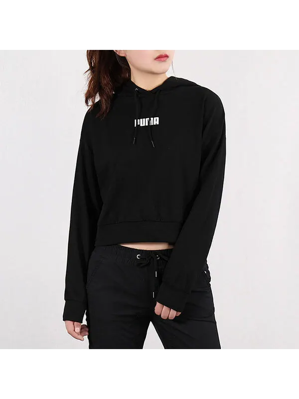 Толстовка logo short hoodie 'black' Puma — изображение 2 из 4, черный/белый
