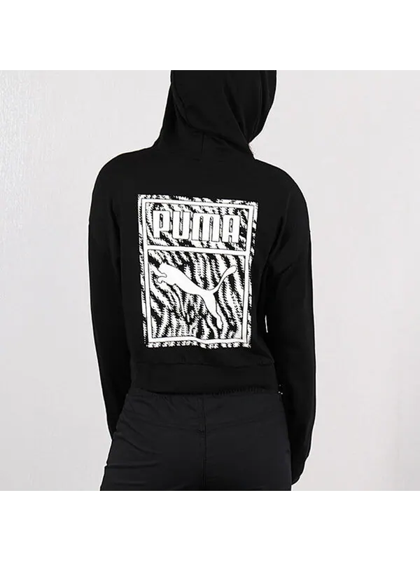 Толстовка logo short hoodie 'black' Puma — изображение 3 из 4, черный/белый