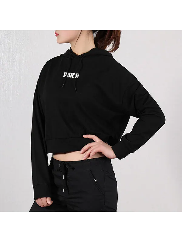 Толстовка logo short hoodie 'black' Puma — изображение 4 из 4, черный/белый