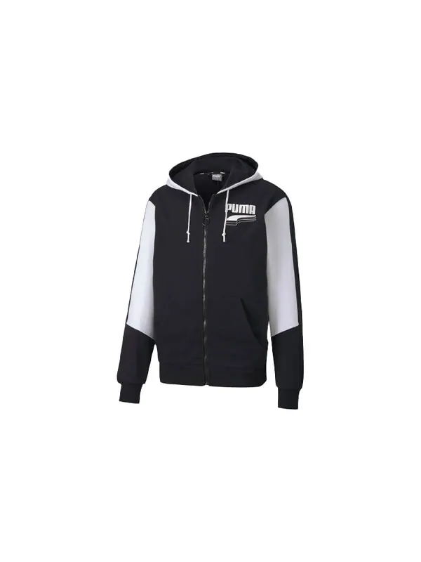 Куртка running training breathable colorblock knit hooded jacket black white Puma — изображение 2 из 4, белый