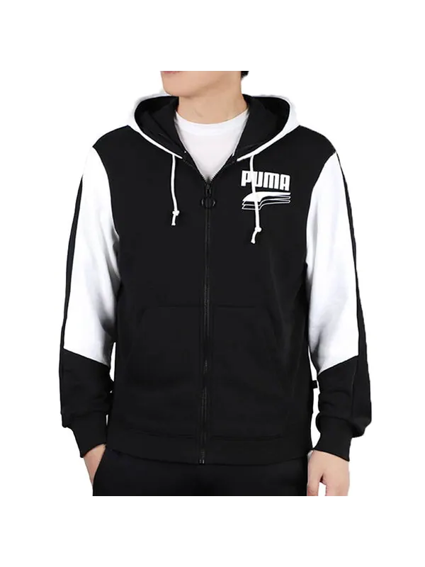 Куртка running training breathable colorblock knit hooded jacket black white Puma — изображение 3 из 4, белый