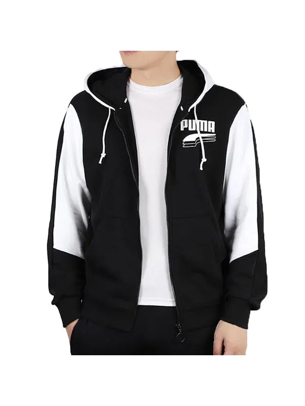 Куртка running training breathable colorblock knit hooded jacket black white Puma — изображение 4 из 4, белый