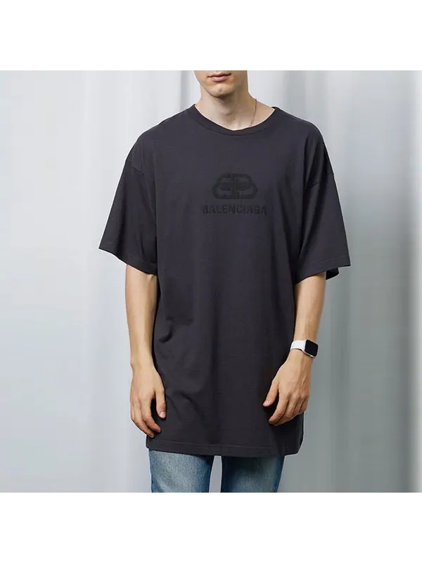 Футболка oversized washed interlocked bb t-shirt 'navy black' Balenciaga — изображение 2 из 3, темно-синий/черный