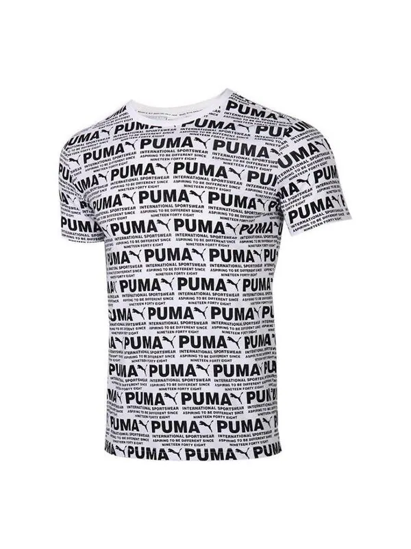 Футболка all over printed logo tee 'white' Puma — изображение 1 из 1, белый/черный