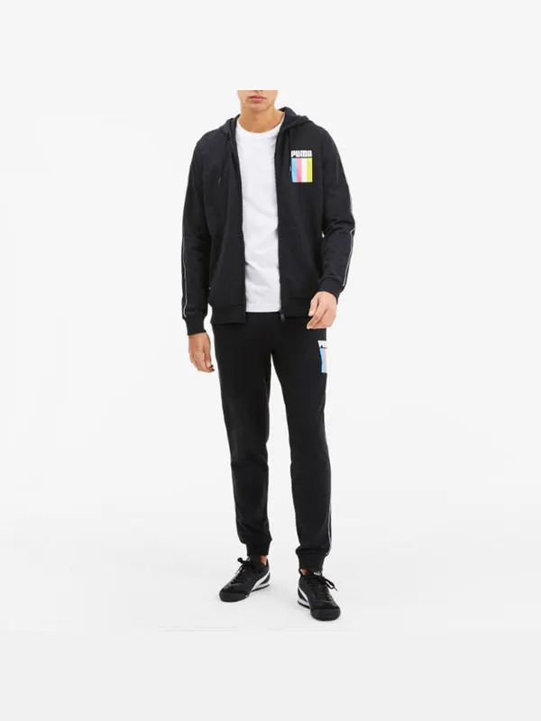 Куртка celebration full-zip jacket 'black' Puma — изображение 3 из 4, черный/белый/желтый