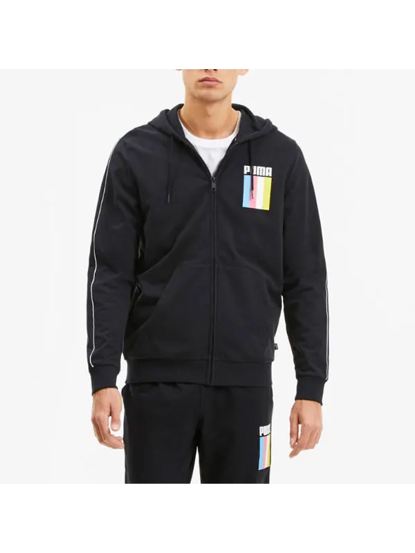 Куртка celebration full-zip jacket 'black' Puma — изображение 4 из 4, черный/белый/желтый