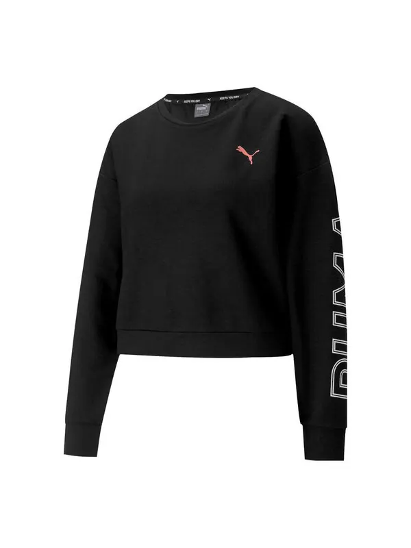 Свитер modern sports crewneck sweatshirt 'black white pink' Puma — изображение 1 из 2, черный/белый/розовый