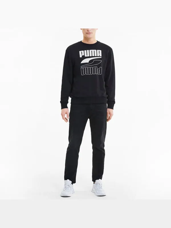 Свитер rebel long sleeve sweater 'black white' Puma — изображение 3 из 4, черный/белый