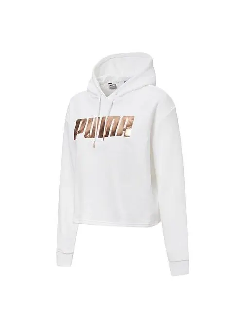 Толстовка metallic logo hoodie 'white gold' Puma — изображение 1 из 2, белый/золотистый