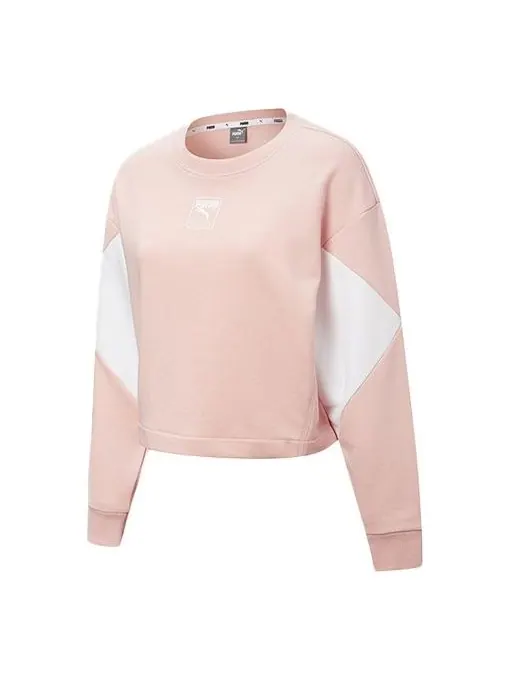 Свитер rebel crew cropped training sweatshirt 'pink white' Puma — изображение 1 из 4, розовый/белый