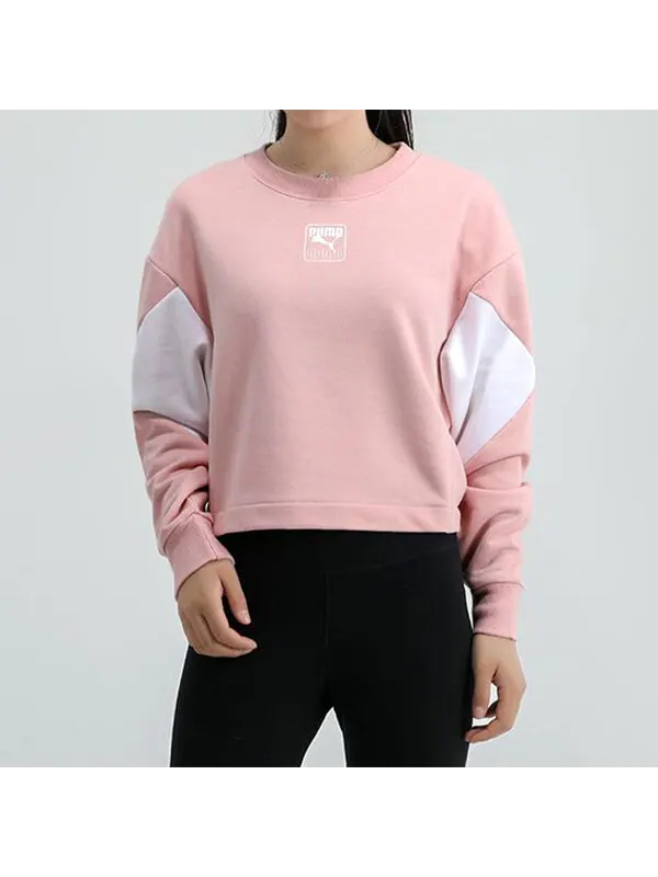 Свитер rebel crew cropped training sweatshirt 'pink white' Puma — изображение 3 из 4, розовый/белый