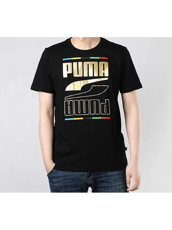 Футболка bronzing large logo printing short sleeve black Puma — изображение 3 из 4, черный