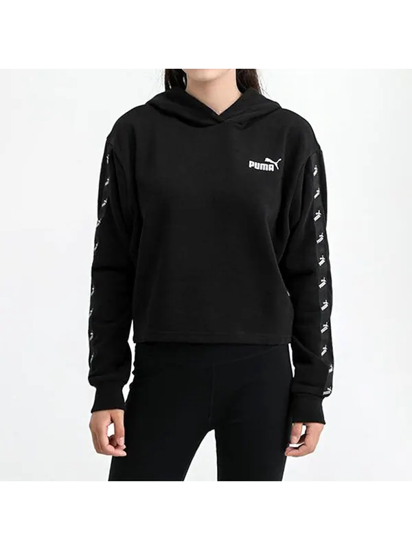 Толстовка amplified cropped tr hoodie 'black white' Puma — изображение 3 из 4, черный/белый