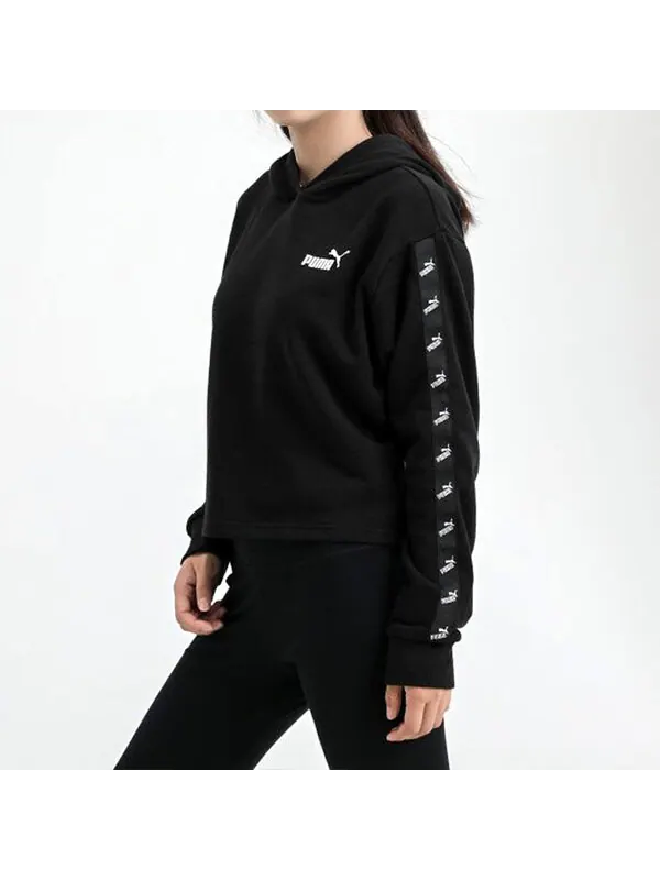 Толстовка amplified cropped tr hoodie 'black white' Puma — изображение 4 из 4, черный/белый