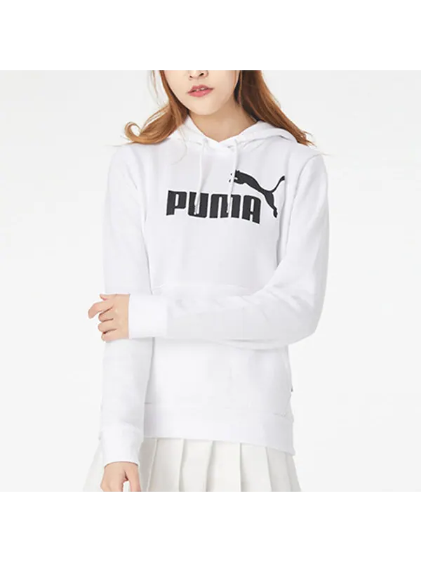 Толстовка essentials hoodie 'white black' Puma — изображение 3 из 4, белый/черный