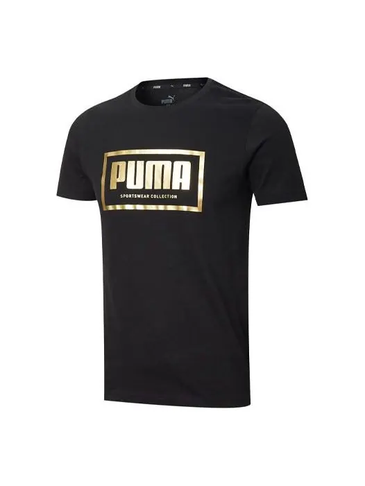 Футболка metallic logo t-shirt 'black gold' Puma — изображение 1 из 2, черный/золотистый