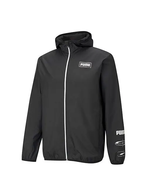 Куртка essentials rebel windbreaker jacket 'black white' Puma — изображение 1 из 4, черный/белый