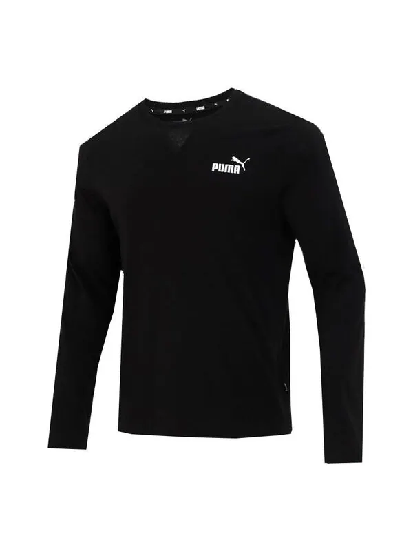 Футболка logo print training sports breathable round neck long sleeve t shirt men s black Puma — изображение 1 из 4, черный
