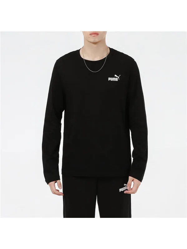 Футболка logo print training sports breathable round neck long sleeve t shirt men s black Puma — изображение 3 из 4, черный