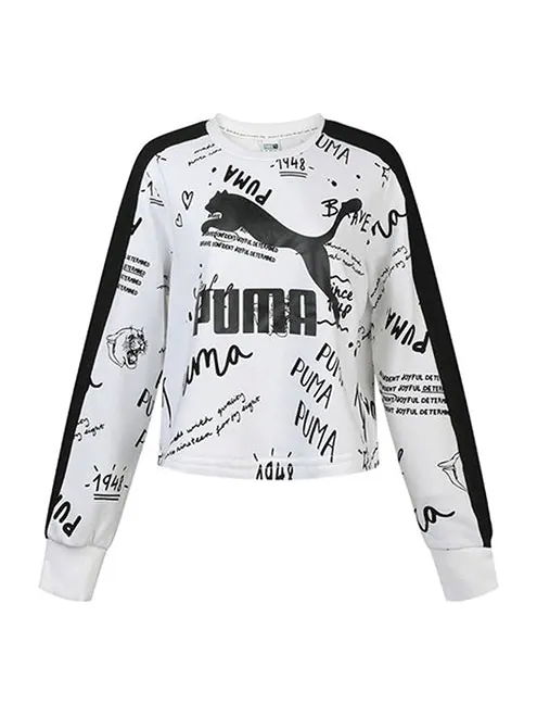 Топ (WMNS) PUMA Classics Logo Crew Aop Knit White — изображение 1 из 4, белый
