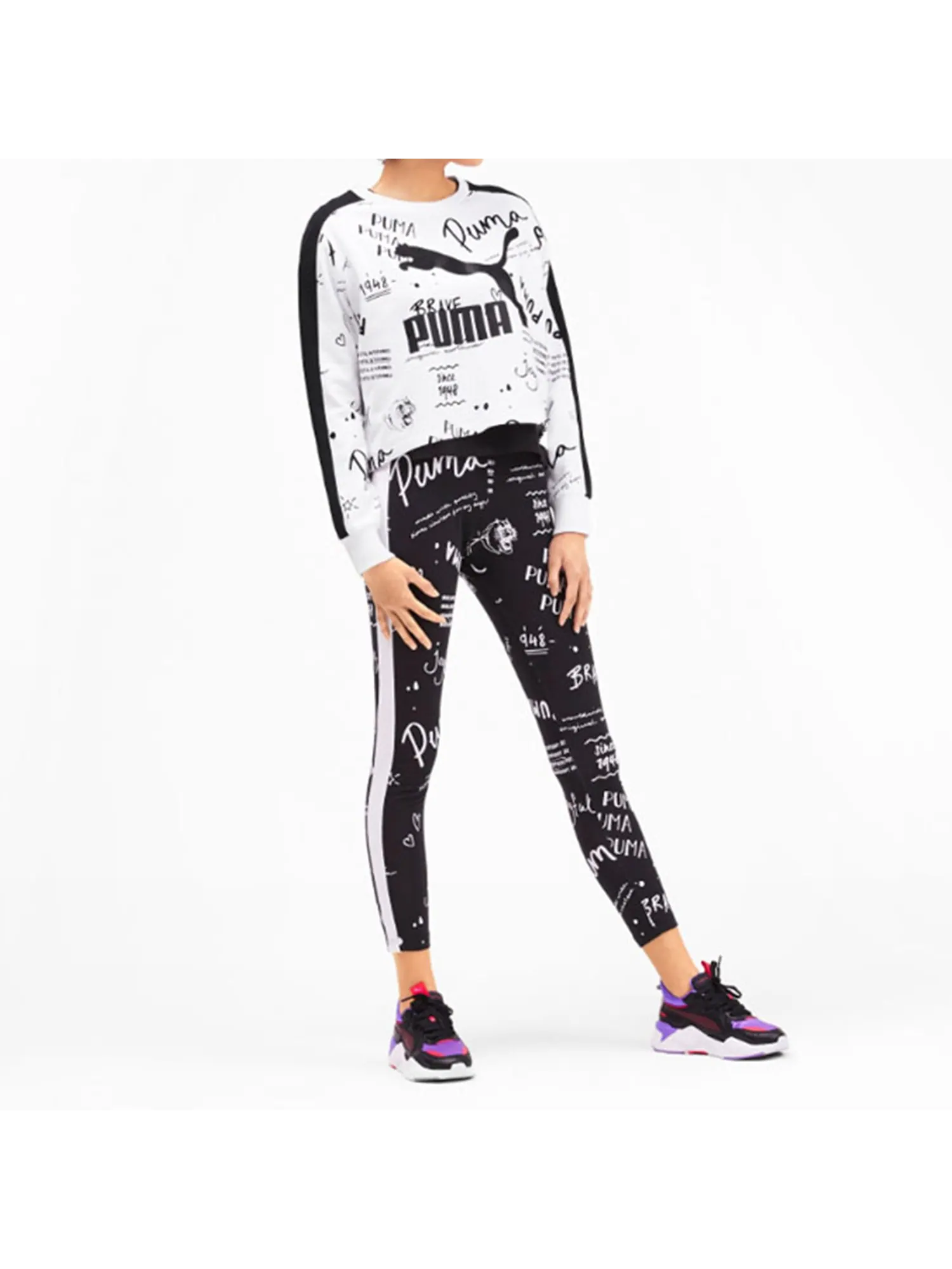 Топ (WMNS) PUMA Classics Logo Crew Aop Knit White — изображение 3 из 4, белый
