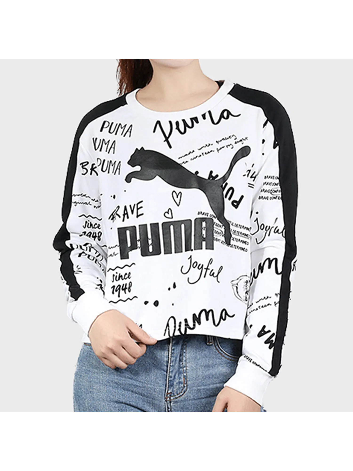 Топ (WMNS) PUMA Classics Logo Crew Aop Knit White — изображение 4 из 4, белый