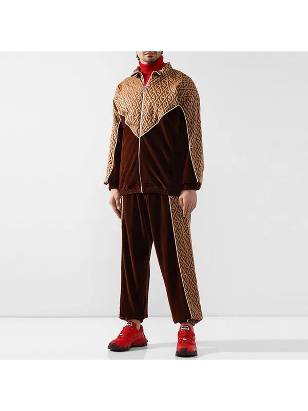 Брюки Gucci gg rhombus velvet track pants 'brown' — изображение 2 из 4, коричневый