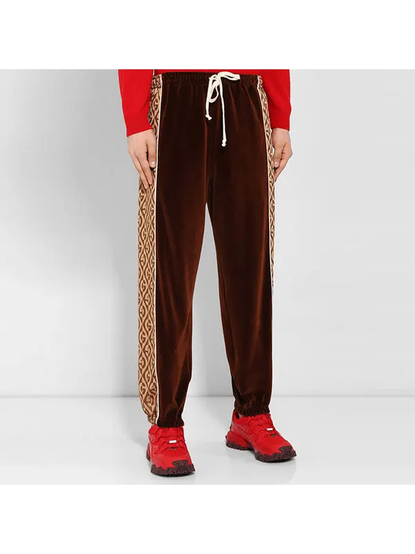 Брюки Gucci gg rhombus velvet track pants 'brown' — изображение 3 из 4, коричневый