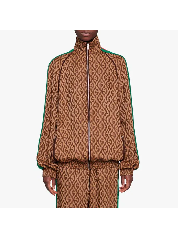 Куртка Gucci Rhombus Jacket, ромбовидный принт — изображение 3 из 4, коричневый