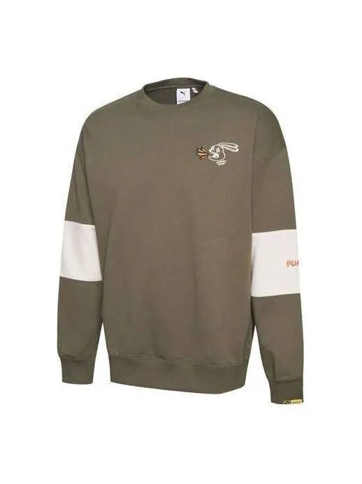 Свитер x randomevent crew sweater 'olive green white' Puma