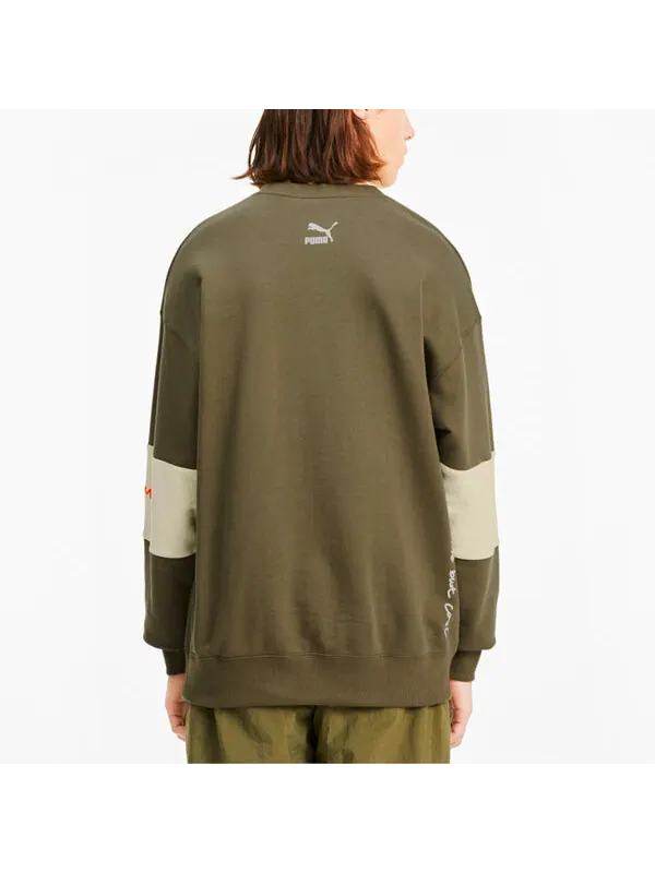 Свитер x randomevent crew sweater 'olive green white' Puma — изображение 3 из 3, оливковый зеленый/белый