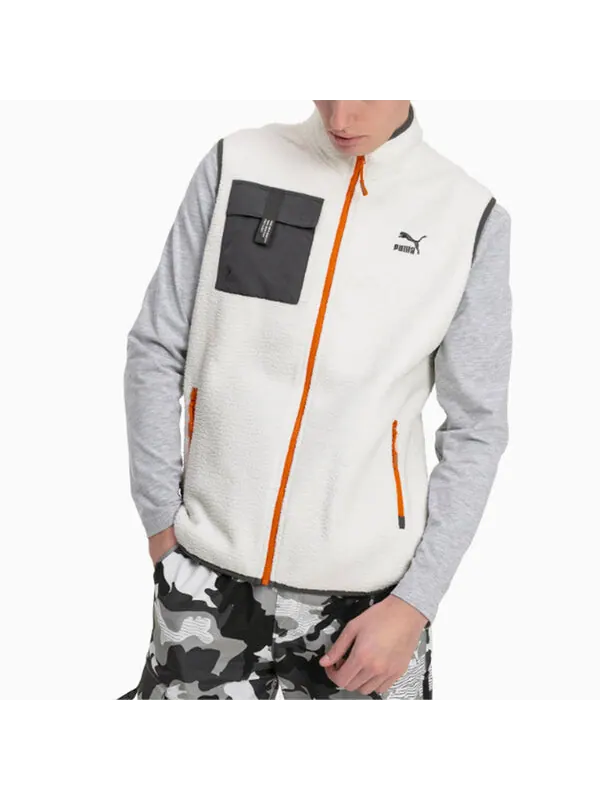 Жилет xtg trail fleece full zip pocket vest 'white black orange' Puma — изображение 3 из 4, белый/черный/оранжевый