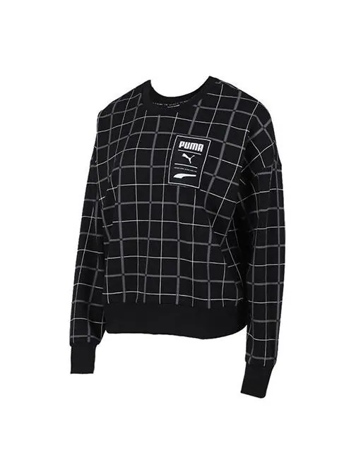 Свитер rechack pack crew sweatshirt 'black white' Puma — изображение 1 из 2, черный/белый