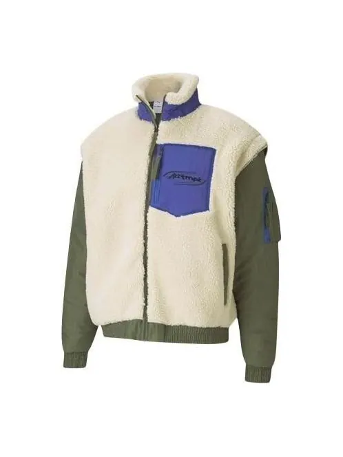 Куртка x attempt sherpa fleece jacket 'beige green blue' Puma — изображение 1 из 4, бежевый/зеленый/синий
