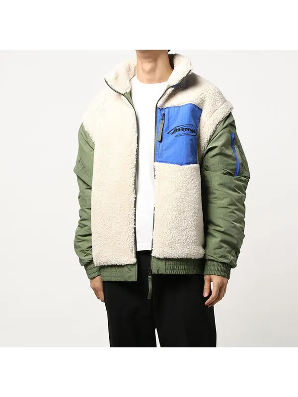 Куртка x attempt sherpa fleece jacket 'beige green blue' Puma — изображение 3 из 4, бежевый/зеленый/синий