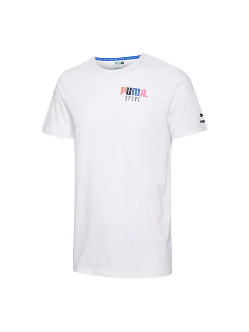 Футболка multi-color logo athleisure casual sports short sleeve white Puma — изображение 1 из 2, белый