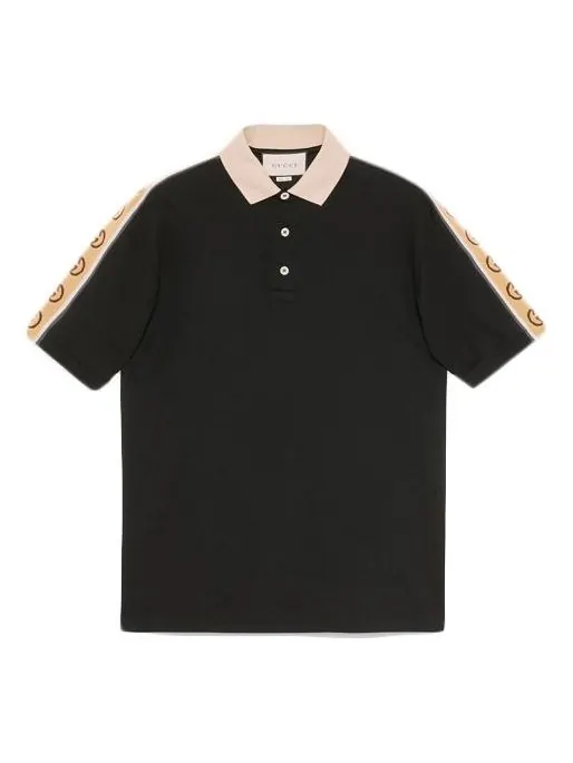Футболка Gucci Interlock Double G Stripe Polo Shirt — изображение 1 из 4, черный