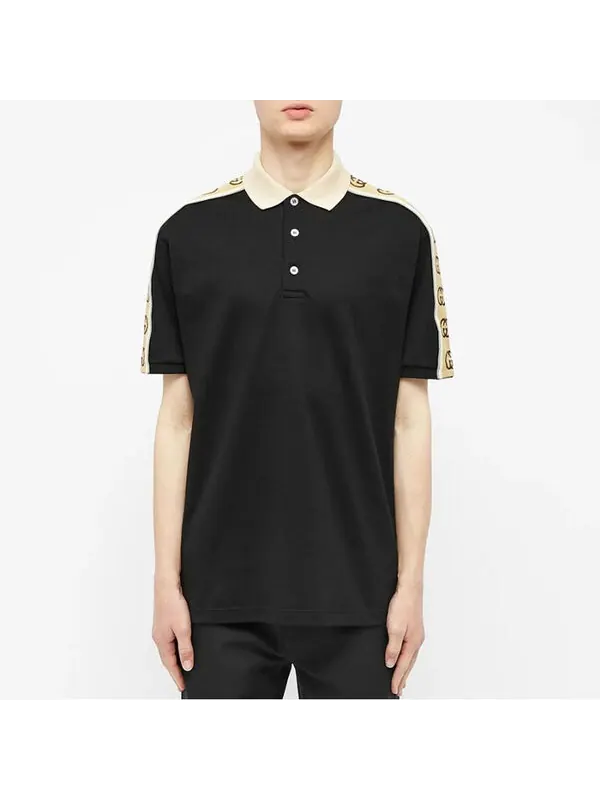 Футболка Gucci Interlock Double G Stripe Polo Shirt — изображение 2 из 4, черный