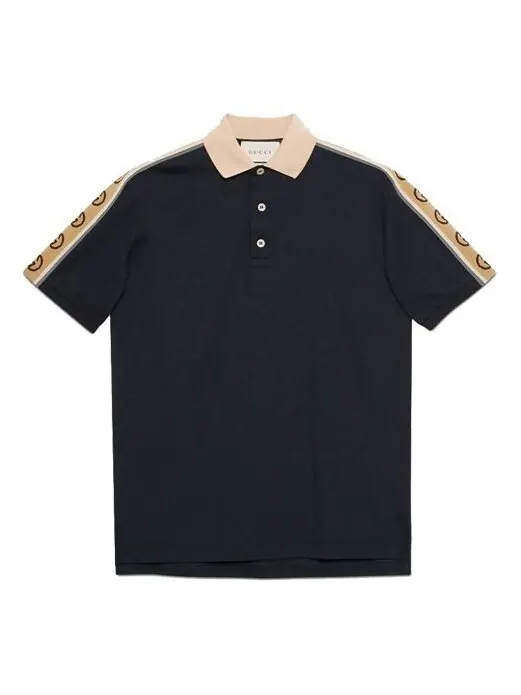 Футболка Gucci Interlock Double G Stripe Polo Shirt — изображение 1 из 4, синий