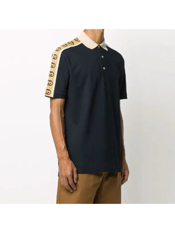 Футболка Gucci Interlock Double G Stripe Polo Shirt — изображение 2 из 4, синий