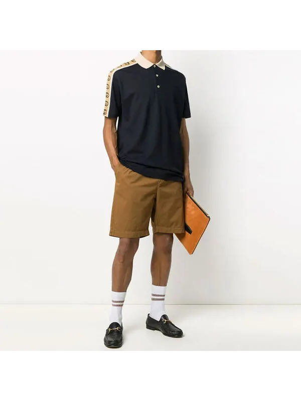 Футболка Gucci Interlock Double G Stripe Polo Shirt — изображение 4 из 4, синий