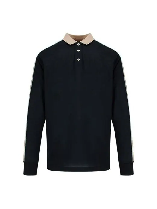 Футболка Gucci SS20 Side Sleeve Logo Striped Ribbon Long Sleeve Polo Shirt — изображение 1 из 4, черный