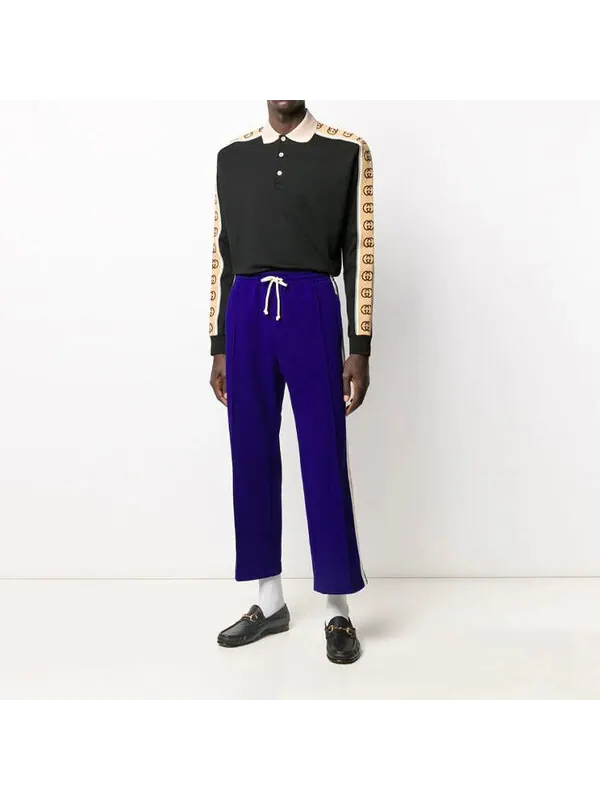 Футболка Gucci SS20 Side Sleeve Logo Striped Ribbon Long Sleeve Polo Shirt — изображение 3 из 4, черный