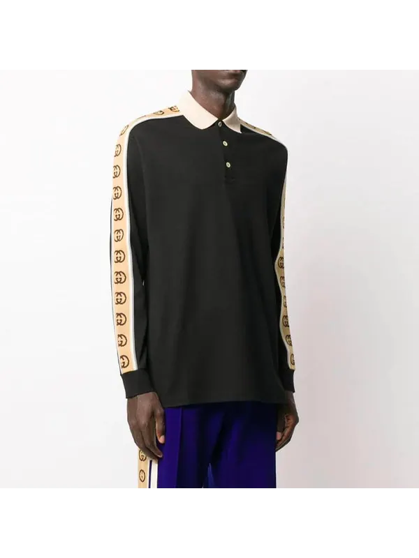 Футболка Gucci SS20 Side Sleeve Logo Striped Ribbon Long Sleeve Polo Shirt — изображение 4 из 4, черный