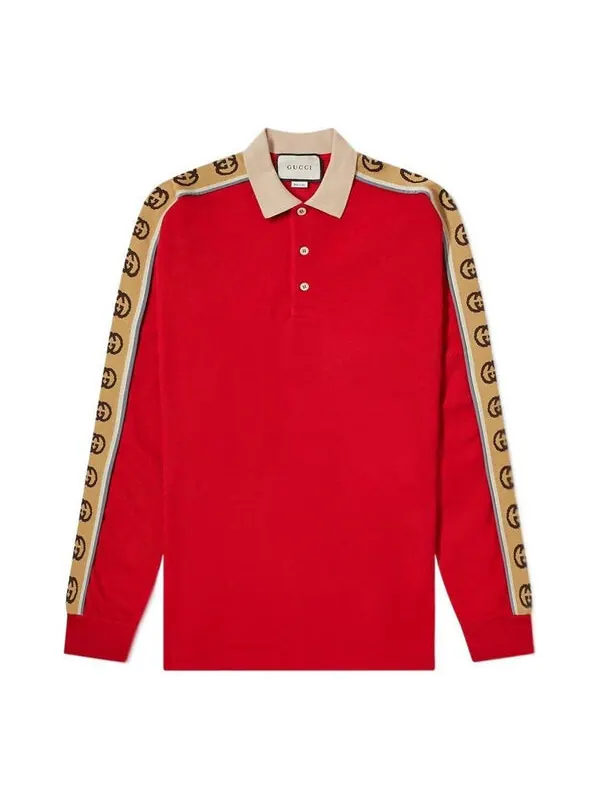 Рубашка поло Gucci Long Sleeve Polo with Interlocking G Stripe — изображение 1 из 4, красный