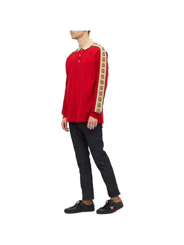 Рубашка поло Gucci Long Sleeve Polo with Interlocking G Stripe — изображение 2 из 4, красный
