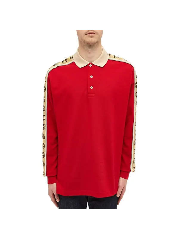 Рубашка поло Gucci Long Sleeve Polo with Interlocking G Stripe — изображение 3 из 4, красный